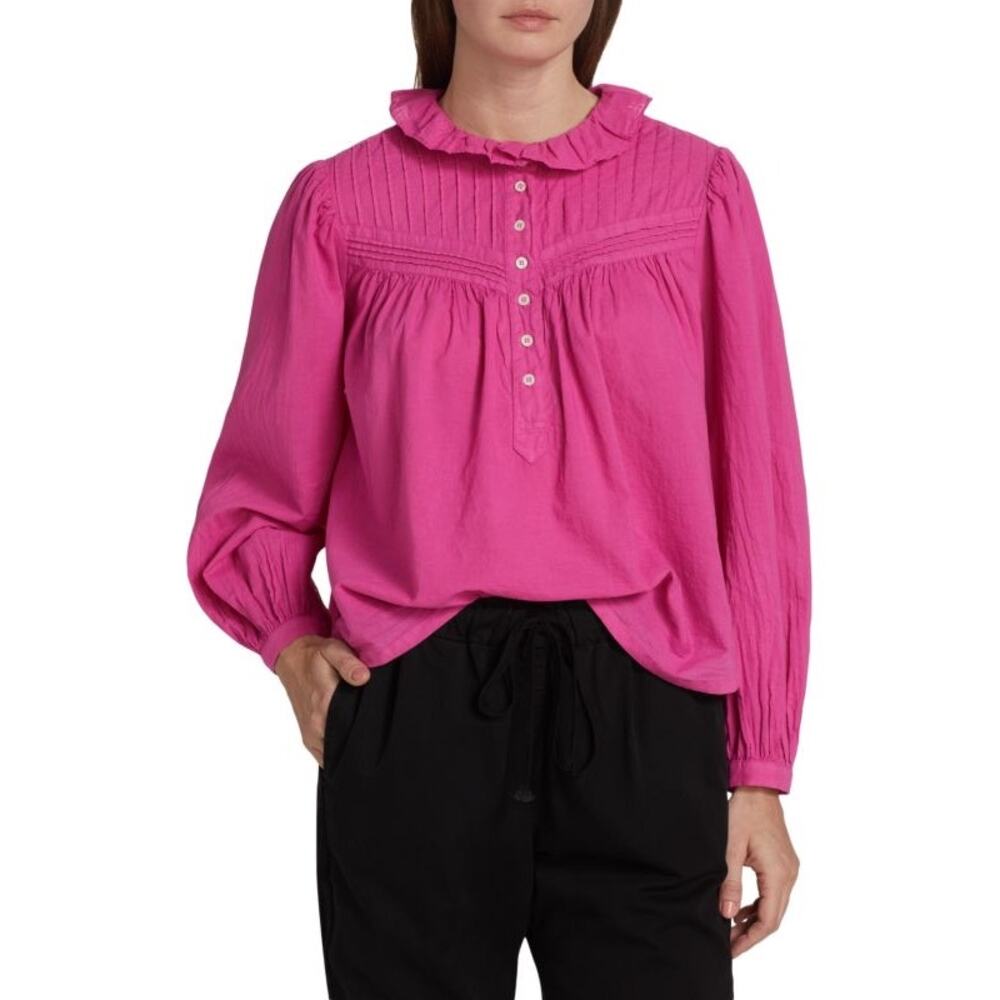 Xirena Larsen High Ruffle-Neck Long Sleeve Top Pink XS